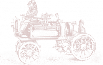 Line drawing of antique fire truck in red