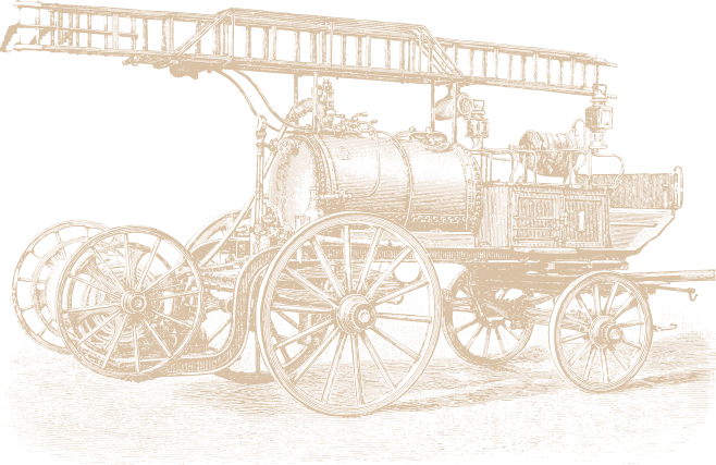 Ladder 260 line drawing illustration of an antique fire truck with ladder