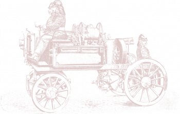 Line drawing of antique fire truck in red