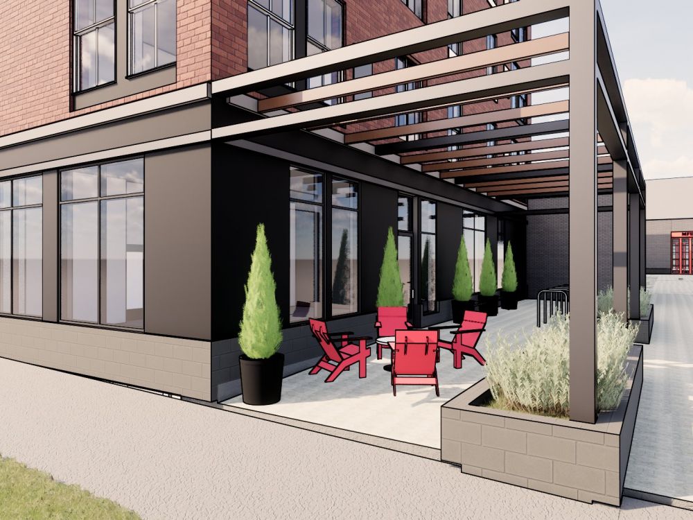 Ladder 260 apartment rendering of outdoor patio with seating area
