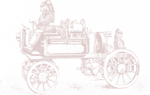 Line drawing of antique fire truck in red