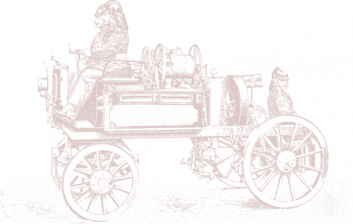 Line drawing of antique fire truck in red