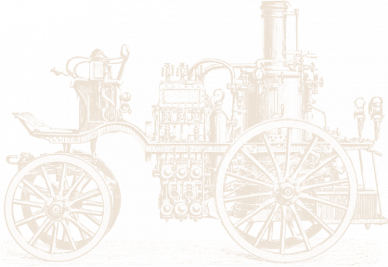 Line drawing of antique fire truck in tan