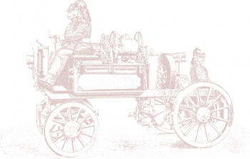 Line drawing of antique fire truck in red